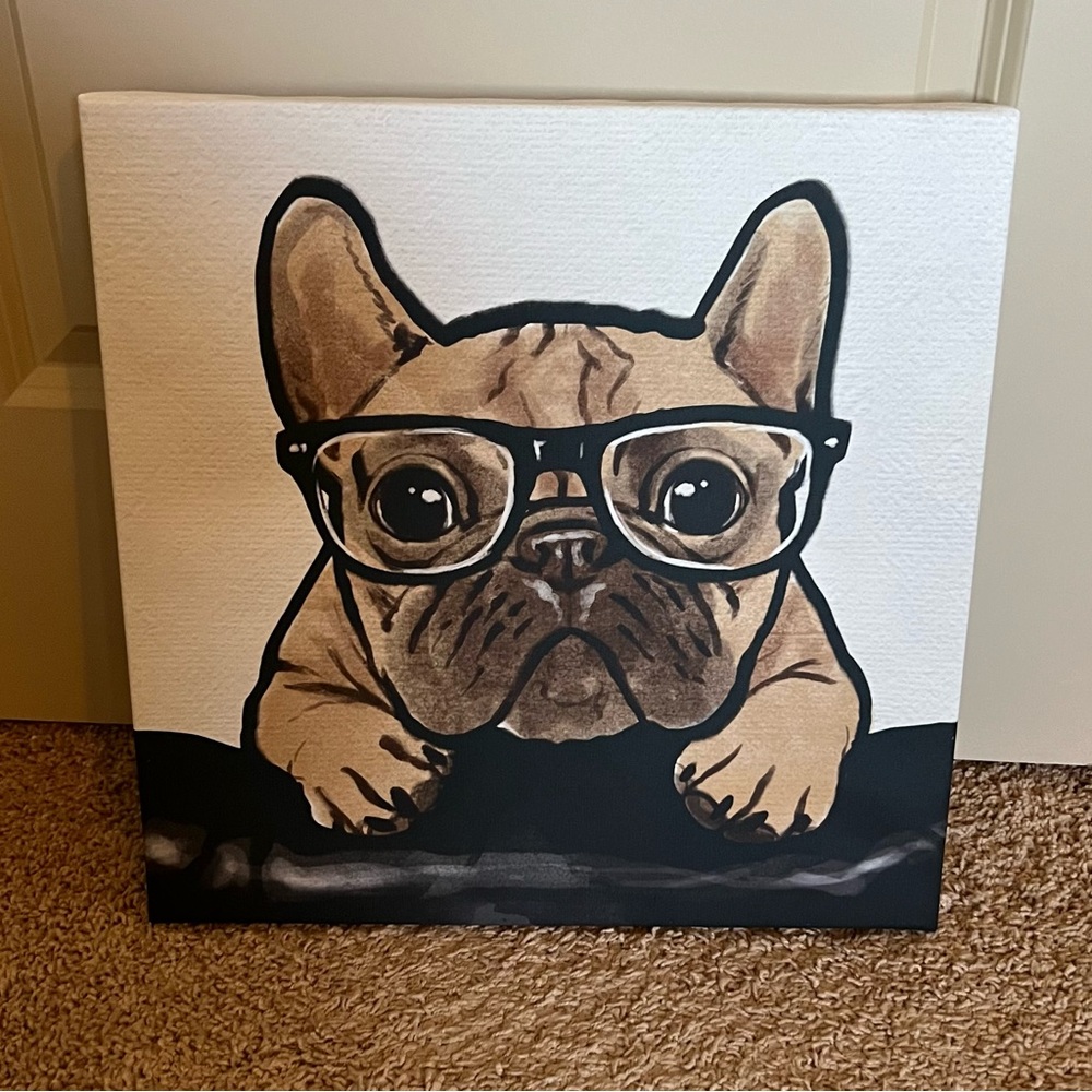 oliver by oliver gal french bulldog art wrapped canvas 16”x16”.